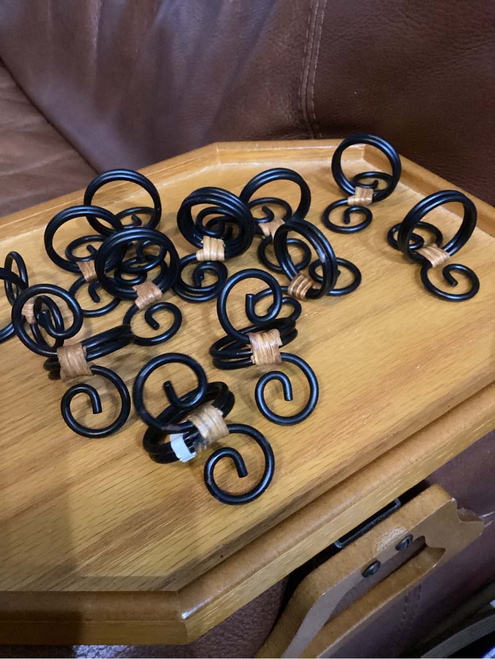 Vintage Princess House Black Decorative Napkin Rings with Rattan Accent